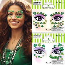 St.Patrick's Day Face Temporary Tattoos for Women, 2 Pack Irish Day Lucky Shamro