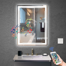 24''x32'' LED Bathroom Mirror with Bluetooth Speaker Anti-Fog Dimmable Lights