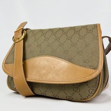 GUCCI Shoulder Bag Crossbody GG Canvas Beige Gold Hardware with Pocket Ladies