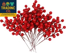 24 Pack 8 Inch Christmas Faux Picks Winter Berry Sprigs, Artificial Red Berries 