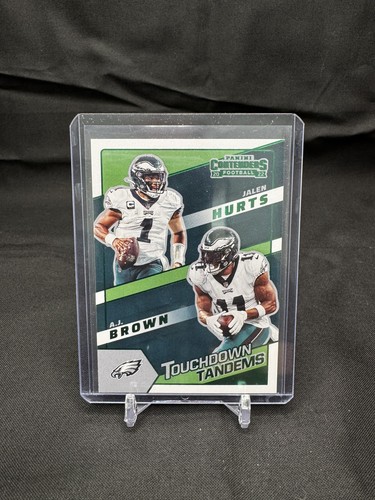 A. J. Brown, Jalen Hurts [Emerald] #TDT-PHI 2022 Panini Contenders Touchdown Tandems card