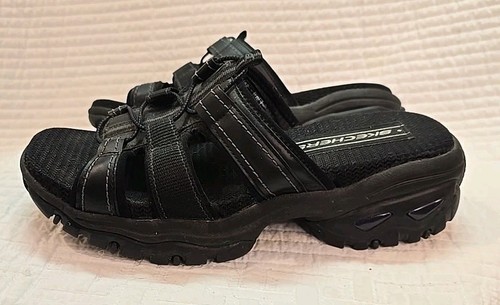 VTG Skechers Jammers Fisherman Sandals Womens 9 Black Leather Chunky Sole Y2K - Picture 4 of 10