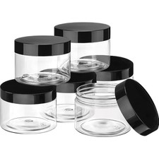 6 Pack 1 oz Plastic Jars Containers with Lids Wide Mouth Refillable Leakproof