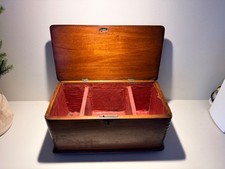 Vintage Solid Mahogany Wooden tea caddy Box with Compartments
