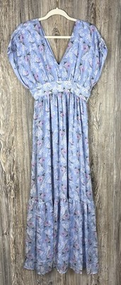 NWT Vila Vidanella Maxi Dress S Blue Floral Soft Romantic Cottagecore Prairie