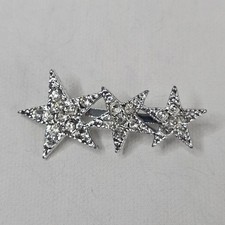 Silver Tone Triple Star Brooch Clear Rhinestone Sparkling Unmarked Jewelry Pin