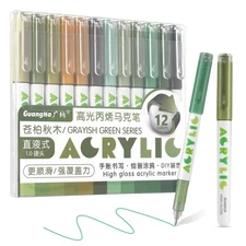 Acrylic Pens, 12 Colors Highlighter Acrylic Ink Pens with Bullet Tip,Strong C...