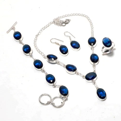Faceted Iolite Gemstone Handmade 925 Sterling Silver Antique Gift Jewelry Set Z2