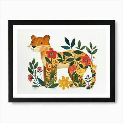 Little Floral Puma 1 Kunstdruck gerahmt Wandbild Poster Leinwanddruck Bild