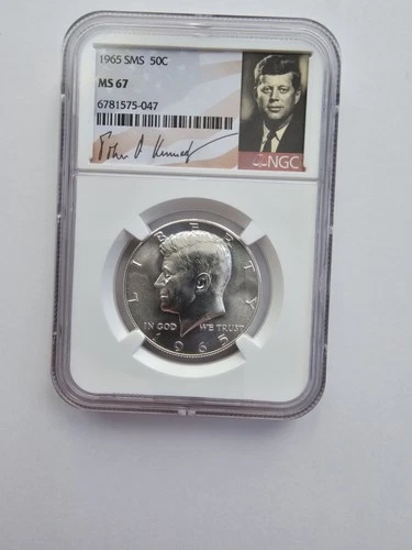 SILVER MS67  1965 P SMS KENNEDY HALF DOLLAR GRADED NGC 50C P MINT 40% AG COIN