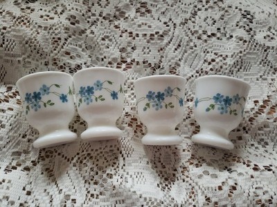 Vtg Arcopal Veronica French White Milk Glass Footed Egg Cups, Group Of Four 