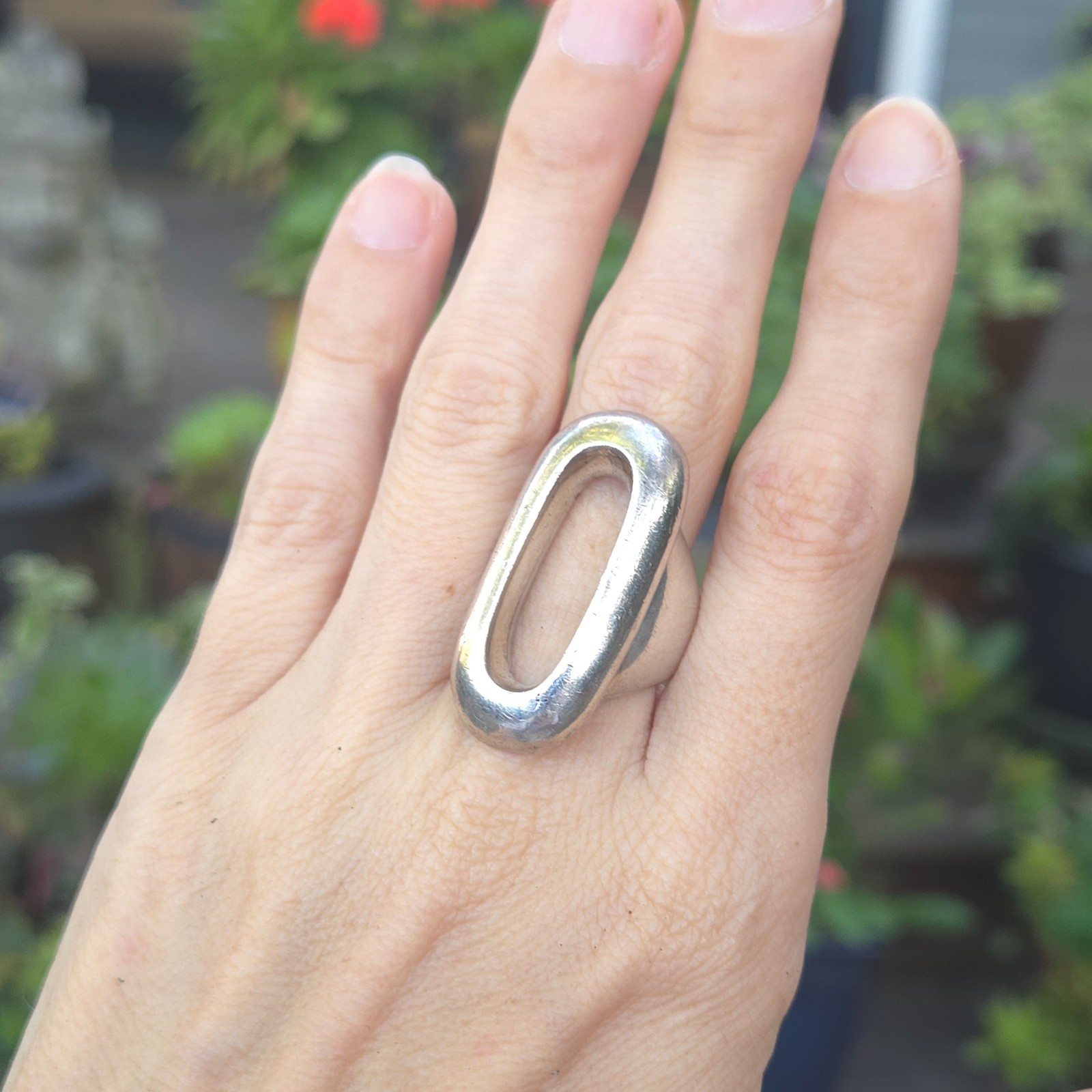 Large Solid Chuncky Openwork Modern 925 Silver Ri… - image 17