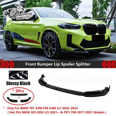 For BMW F97 F98 X3M X4M LCI 22-24 GT Style Glossy Black Front Bumper Lip Spoiler