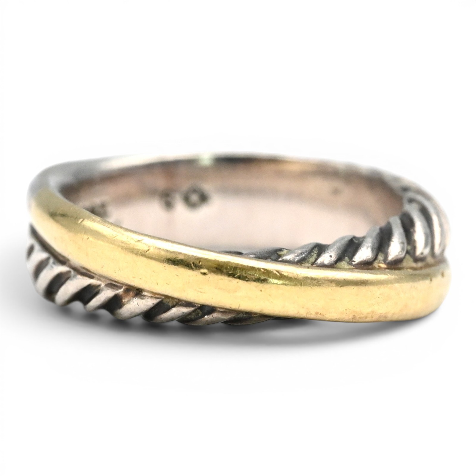 Vintage David Yurman Cable Crossover Band Ring Sterling Silver 18K Gold Size 6