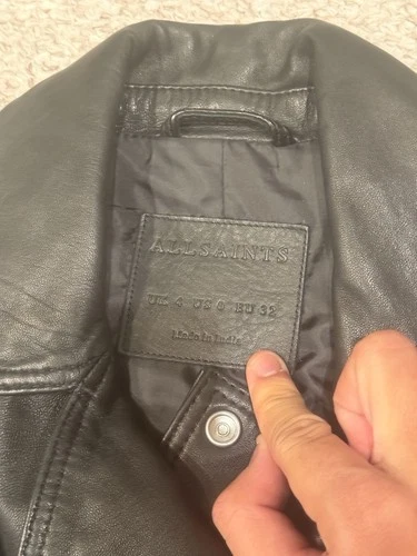 AllSaints Catch Biker Men's Leather Jacket Black SIZE 0 Slim Full Zip Moto Short image 2