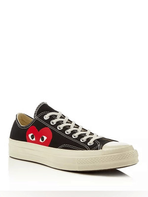 Comme Des Garons PLAY x Converse Black Chuck Taylor Lace Up Sneakers Size 6 US