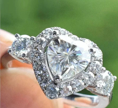 Women's 3Ct Heart Cut Moissanite Prong Engagement Ring 10k Solid White Gold