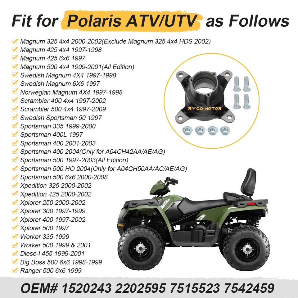 Front Left/Right Wheel Hub for Polaris Sportsman 500 400 400L 335 4X4 6x6 97-08 — 第 3/4 张图片