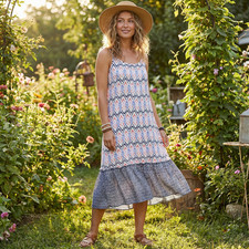Southern Tide S White Blue Sun Dress Swing Midi Ruffle Boho Beach Resort Casual