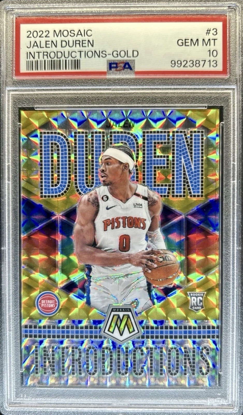 2022-23 Mosaic Jalen Duren Rookie Introductions Gold Prizm /10 PSA 10 - POP 1