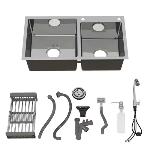 30 In. Drop-In/Undermount Double Bowl Stainless Steel Kitchen Sink with Faucet