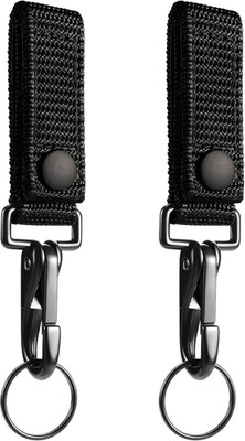 2-Pack Heavy Duty Belt Keeper Clip Key Holder with Metal Key Fob, Nylon MOLLE St