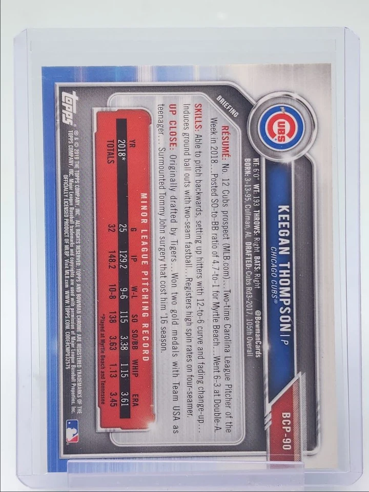 KEEGAN THOMPSON 2019 BOWMAN CHROME 1ST BASEBALL BLUE CUBS /150 Q0333 - Image 2 of 2