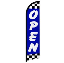 Open Windless Advertising Swooper Flag Open Welcome Sign BLUE/CHECKER