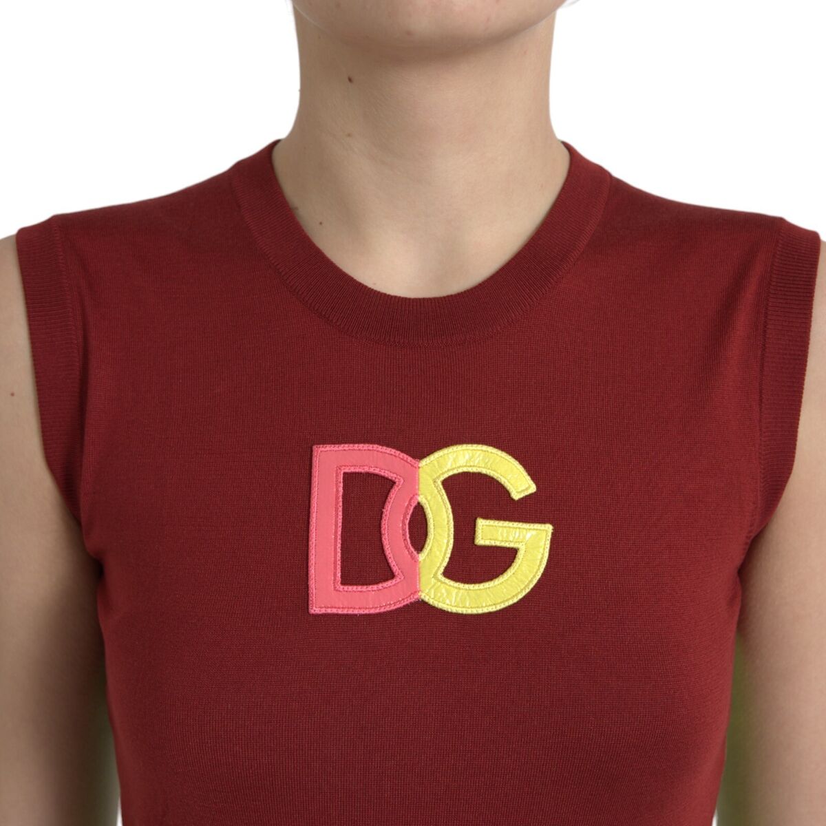 DOLCE & GABBANA Top Tank Red Green Silk DG Logo Sleeveless DOLCE & GABBANA Top Tank Red Green Silk DG Logo Sleeveless