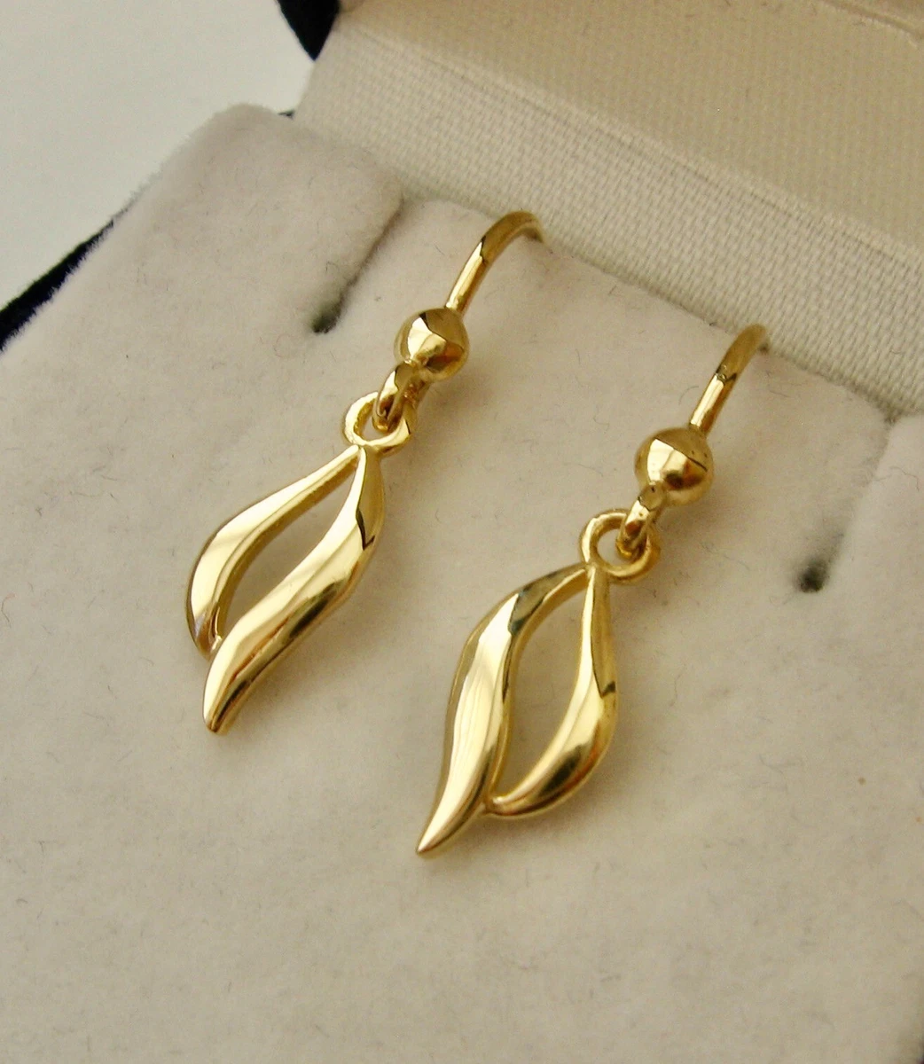GENUINE SOLID 9K 9ct YELLOW GOLD ELEGANT DESIGNER DANGLE HOOK EARRINGS