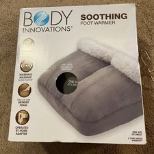 Body Innovations Soothing Foot Warmer W/Vibration Massage Memory Foam Gray-NIB
