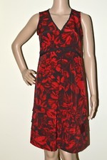 Vera Wang Women's Sleeveless V-neck Empire Waist DRESS Size 2 Red/Black Floral