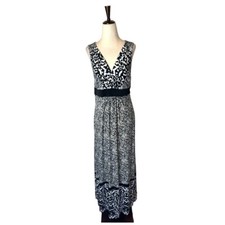 Soma Dress Women Medium Black White Jersey Knit Animal Print Sleeveless Maxi