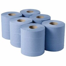 Blue Embossed Centrefeed Roll 2 ply Wiper Paper Towel Kitchen Roll - 6 Rolls
