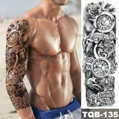 Large Arm Sleeve Tattoo Sticker Clock Rose Waterproof Temporary Tatoo Women Men Ebay