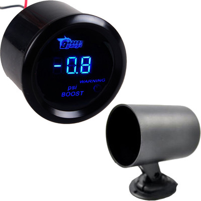2'' 52mm Black Cover Car Universal Digital Blue LED PSI Turbo Boost Gauge + Pod