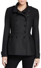 Burberry Adamsleigh BLACK Wool Cashmere Peplum Military Coat 12 10 8