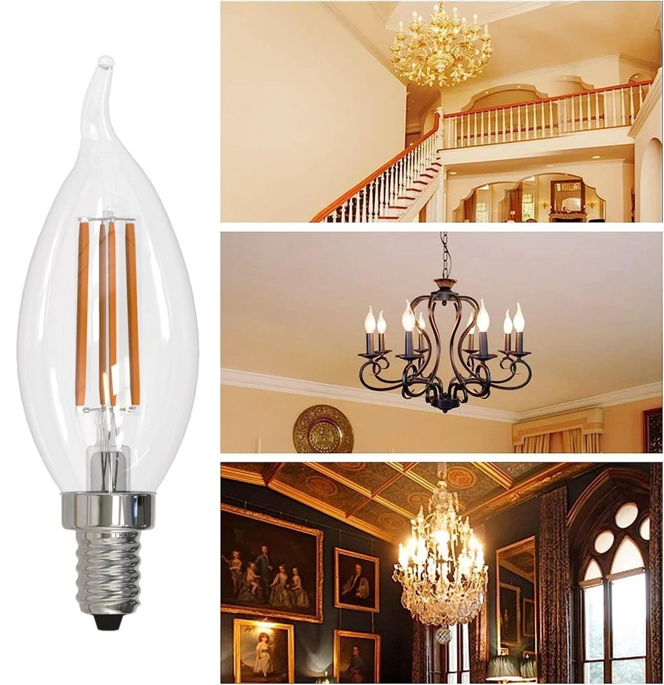 4Pack LED Flame Tip Chandelier Light Bulb, 6.5W(75W), 2700K, 750LM, CA10 - Image 3 of 4