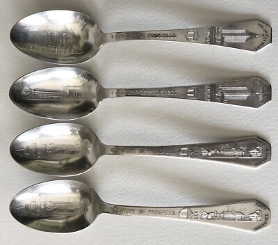 1933 Century of Progress WORLD'S FAIR SPOON X4 SET TRAVEL ADM ELECTRICAL GROUP