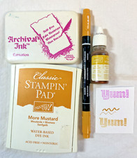 Stampin Up Ink Pad Lot of 4-More Mustard-Linen-Refill 1/2 Full-Marker-Yellow-Pin