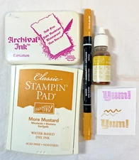 Stampin Up Ink Pad Lot of 4-More Mustard-Linen-Refill 1/2 Full-Marker-Yellow-Pin