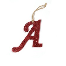 Monogram Letter A Christmas Ornament Red Glitter Sparkle Wood Painted Xmas 3.25"