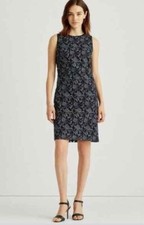Ralph Lauren Embroidered Sleeveless Navy Sheath Dress - size 10 -msrp $175