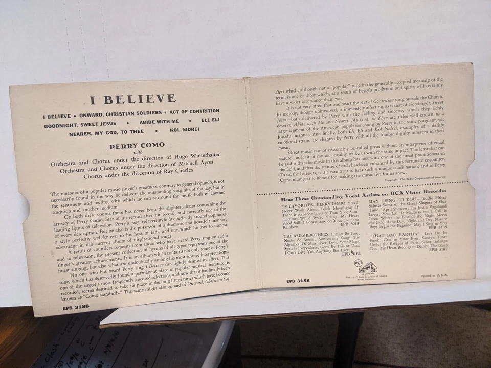 2x 45 EP Perry Como: "I Believe" (Songs of All Faiths) RCA 1954 (VG) Foto 2 de 4