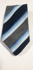 VNTG 70's Men's Kipper Tie Wide Gray Navy Blue Stripes Made by Svilanit Slovenia