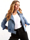 JUST JEANS Womens Maldives Blue Denim Biker Jacket Zip Front - Size 8 - 2024