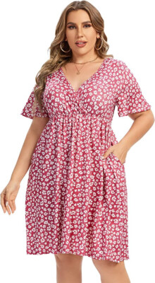 sachin and babi light blue dress Plus Size Floral Print V-Neck Flutter Sleeve Mini Dress