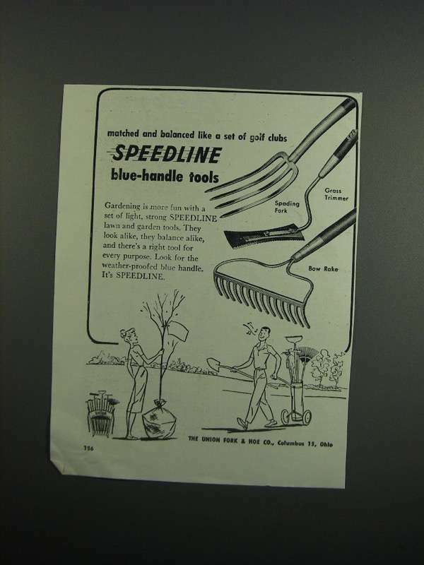 1954 Union Fork & Hoe Speedline Blue-handle Tools Ad