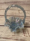 Vintage Fenton Iridescent Light Blue Carnival Water Lily Basket 6” Art Glass