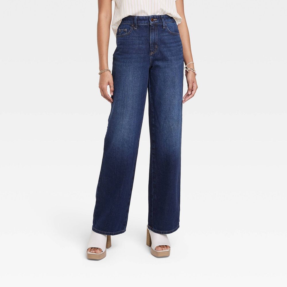 Universal Thread Women's High Waisted Wide Leg Cropped High-Rise Jeans, Dark